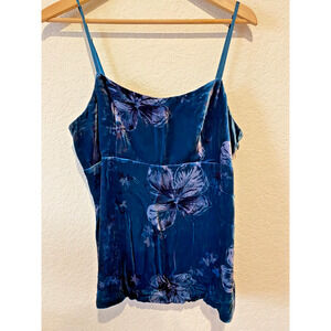 INC International Velvet Babydoll Cami Tank 12 Floral Teal Silk Whimsigoth Y2K